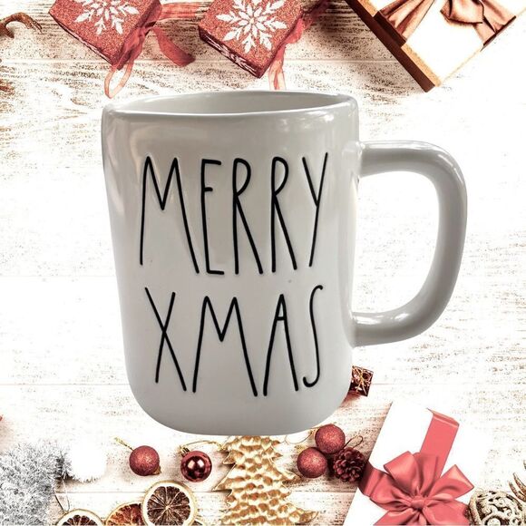Rae Dunn Christmas Coffee Mug (XMAS/Ivory with Black Lettering) NWOT - Picture 1 of 6